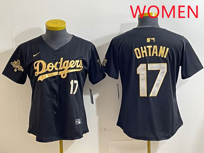 Women Los Angeles Dodgers #17 Ohtani Black Gold Nike 2025 MLB Jersey style 4283->women mlb jersey->Women Jersey